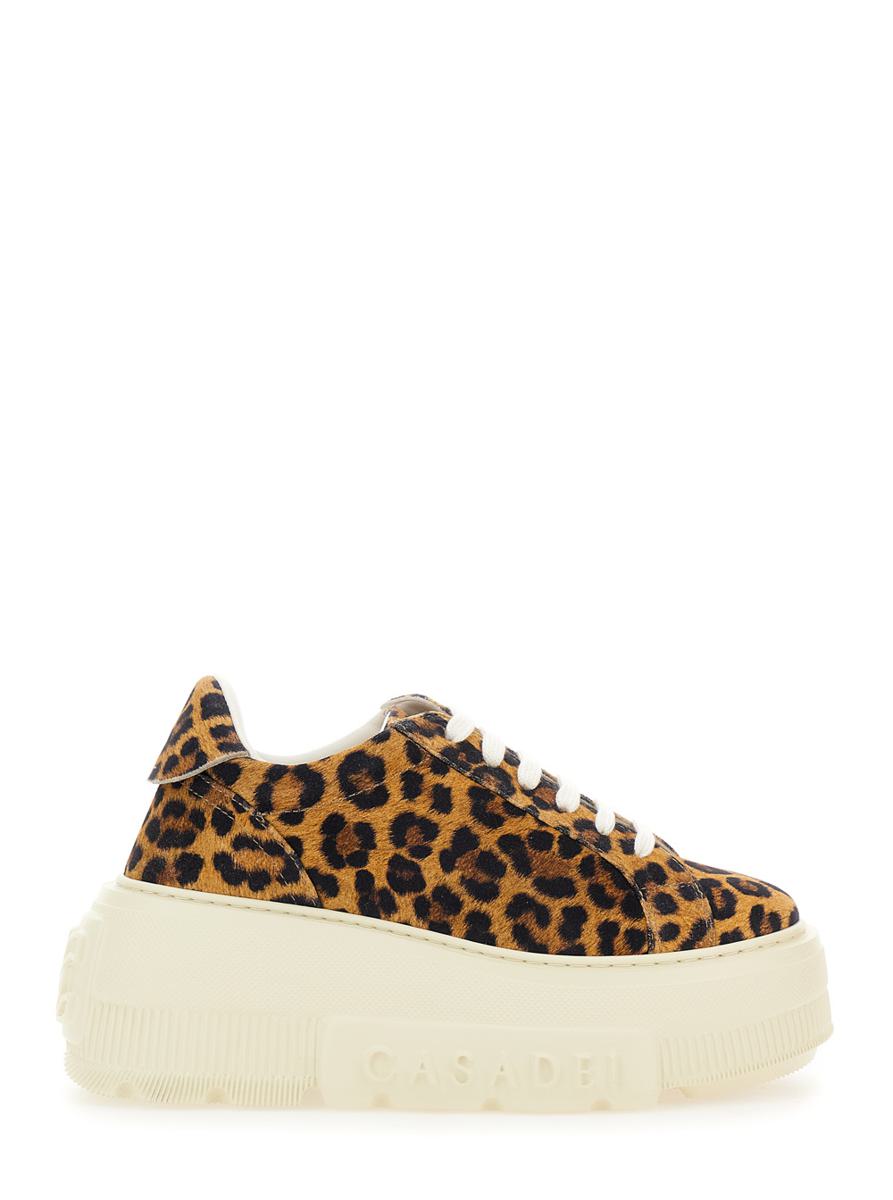 'Malesia' Brown Sneakers With Maxi Rubber Sole And Leopard Motif In Suede Woman