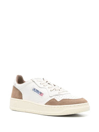 Autry Medalist Low Sneakers In White Nappa Leather And Tobacco Suede Shoes