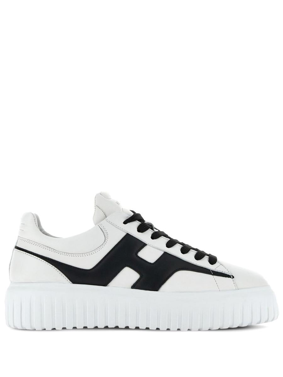 Hogan H-Stripes Sneakers In Black And White Sheepskin Leather