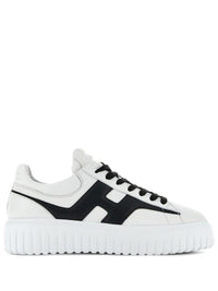 Hogan H-Stripes Sneakers In Black And White Sheepskin Leather