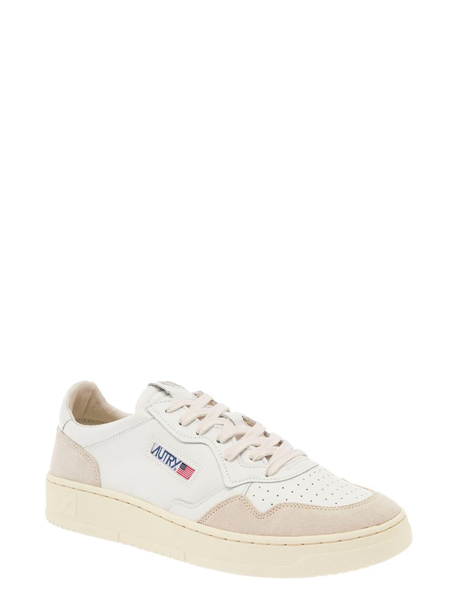 'Medalist' White Low Top Sneakers With Beige Suede Details In Leather Man