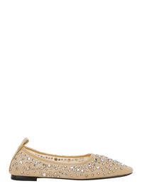 Beige Ballet Flats With All-Over Crystals Application In Tech Fabric Woman