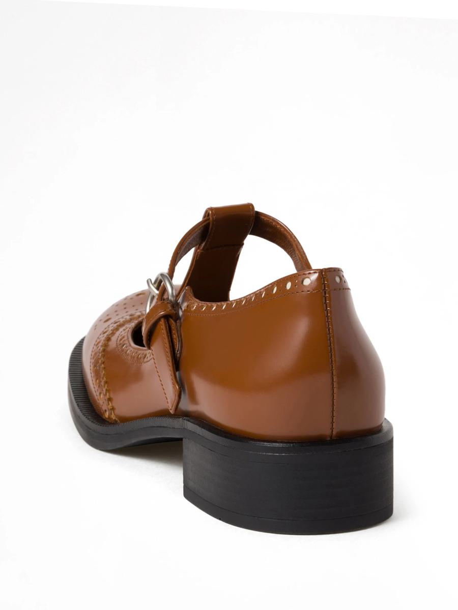 Miu Miu Brushed Leather T-Strap Brogue Shoes