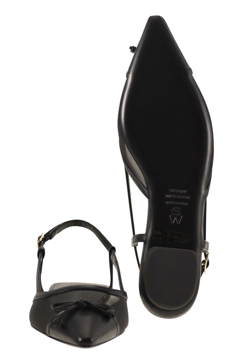 Stuart Weitzman Kitty - Leather And Transparent Fabric Slingback