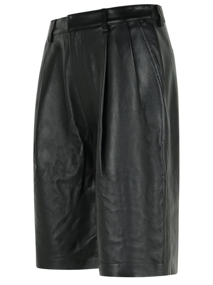 Michael Kors Black Pleated Leather Bermuda Shorts