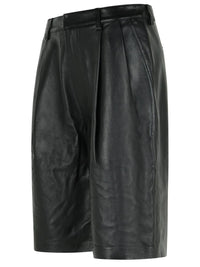 Michael Kors Black Pleated Leather Bermuda Shorts