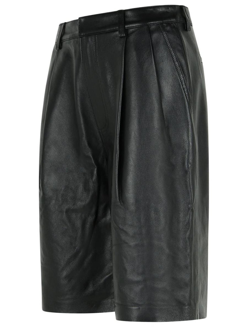 Michael Kors Black Pleated Leather Bermuda Shorts