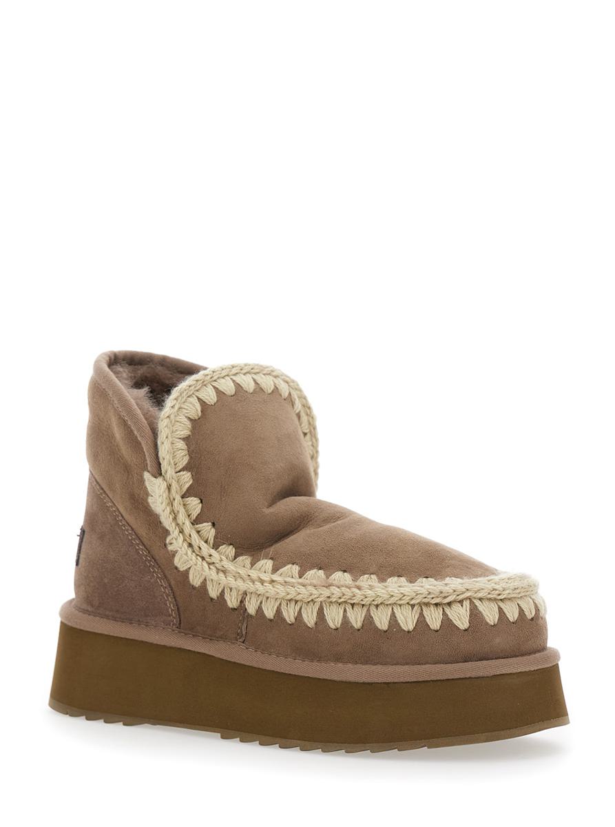 'Mini Eskimo' Brown Ankle Boots With Logo Patch On The Rear In Leather And Suede Woman