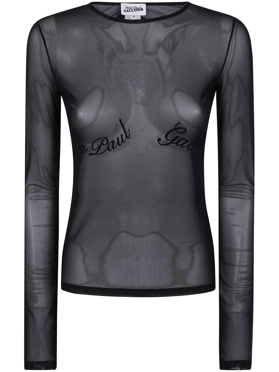 Jean Paul Gaultier Mesh Long Sleeves Top With Velvet Flock "" Clothing