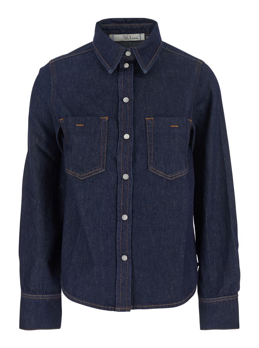 'Ben' Blue Shirt With Pointed Collar And Two Front Patch Pockets In Denim Woman