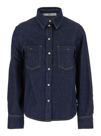'Ben' Blue Shirt With Pointed Collar And Two Front Patch Pockets In Denim Woman