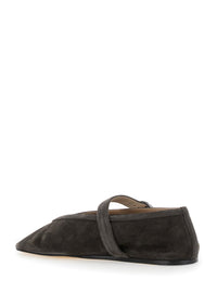 Black Ballet Shoes With Buckle-Strap Closure In Suede Woman