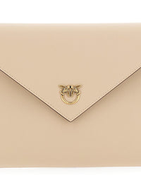 Beige Clutch Bag With Metal Plate And Love Birds Logo In Leather Woman
