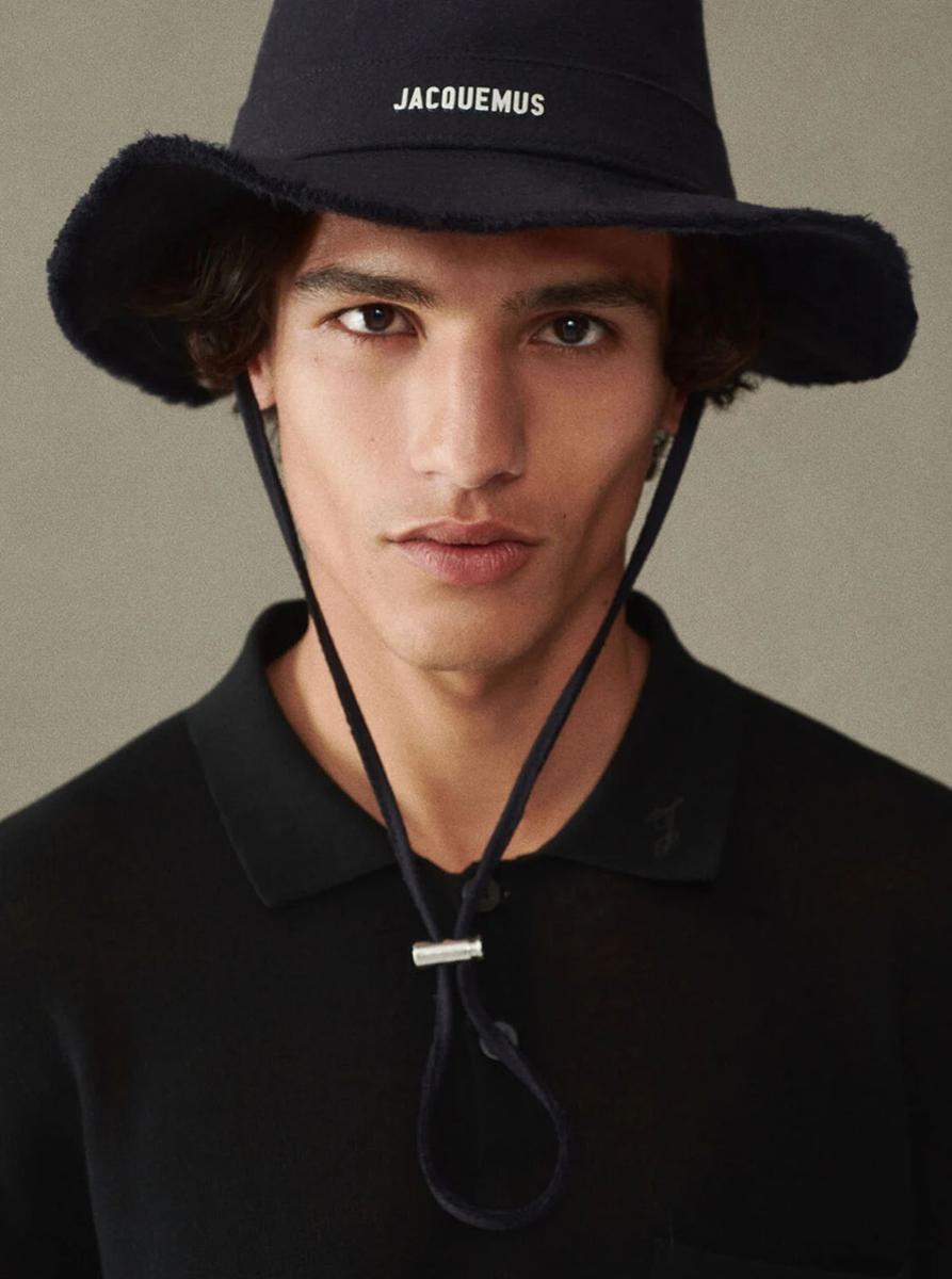 'Le Bob Artichau' Blue Bucket Hat With Adjustable Drawstring And Fringed Hem In Cotton Blend Man