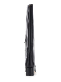 Black Knee High Boots With Round Toe In Leather Woman