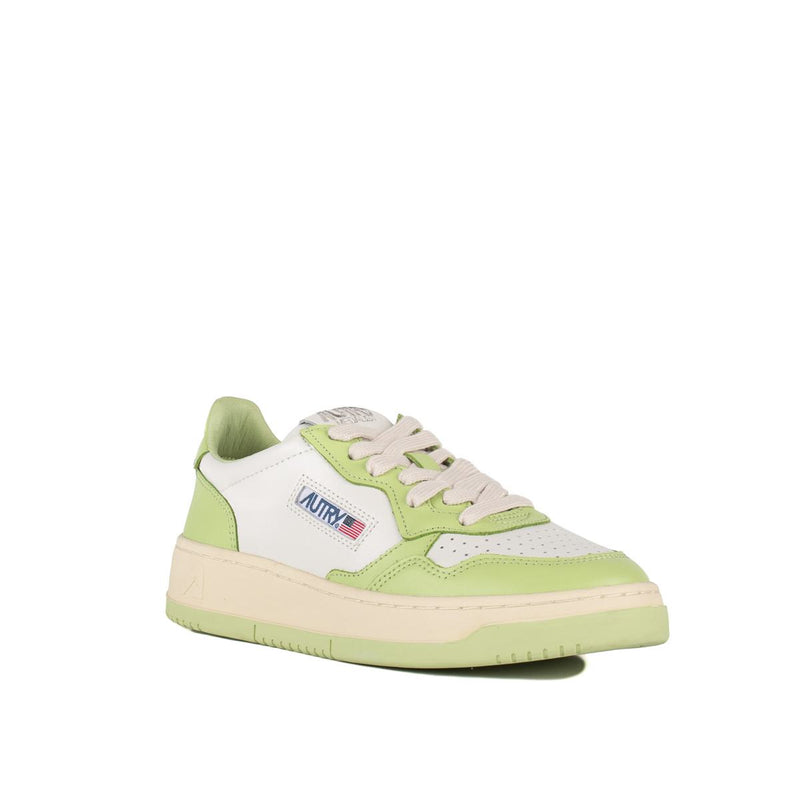Autry White And Green Two-Tone Leather Medalist Low Sneakers