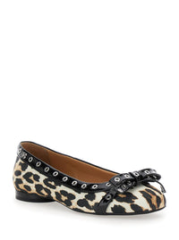 Multicolor Ballet Flats With Eyelets And All-Over Leopard Print In Satin Woman