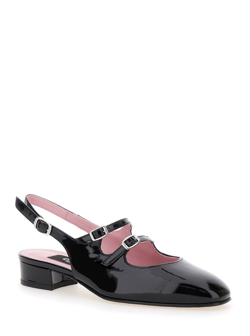 'Peche' Black Slingback Pumps With Buckle Strap Closure In Patent Leather Woman