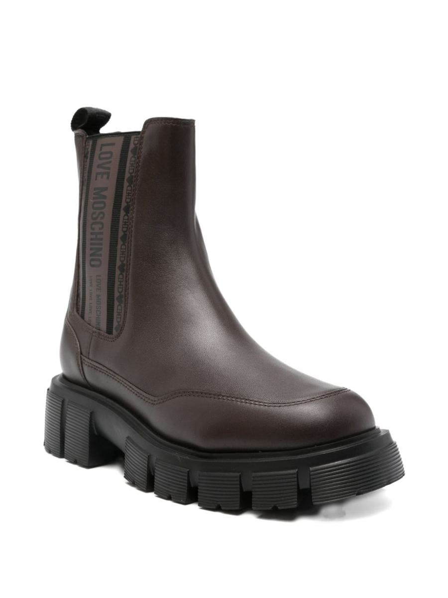 Love Moschino Brown Calfskin Ankle Boots