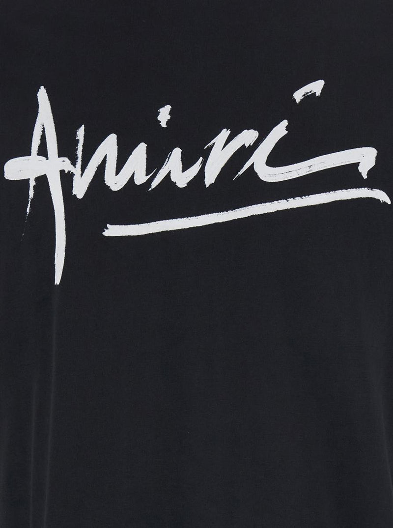 Black Crewneck T-Shirt With Logo Lettering Print On The Front In Cotton Man