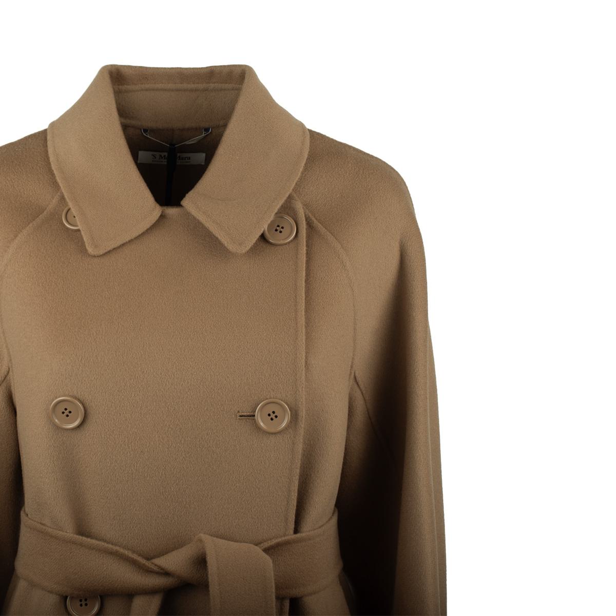Max Mara Short Camel Trench Coat In Double Wool