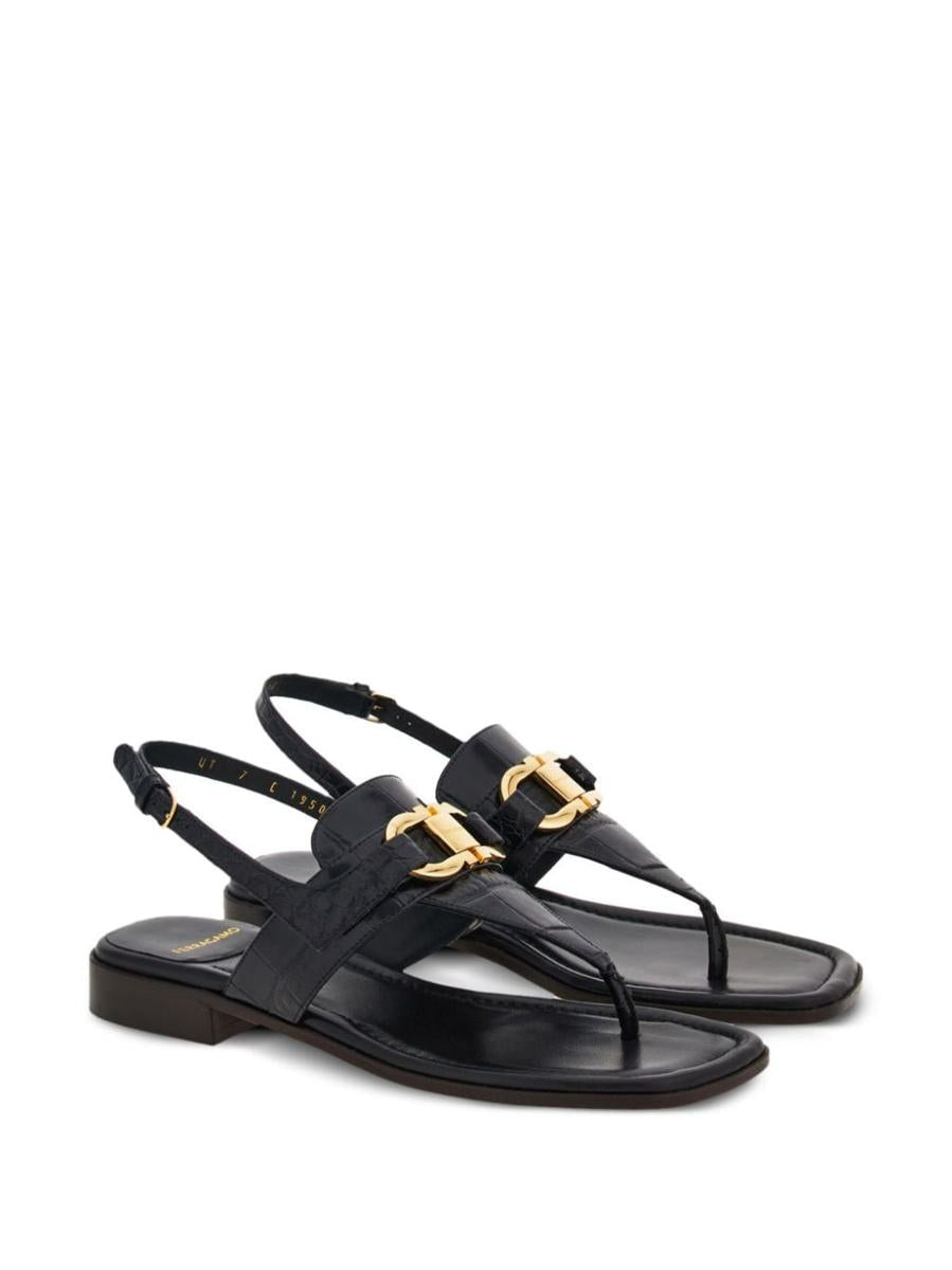 Salvatore Ferragamo Gancini Leather Thong Sandals