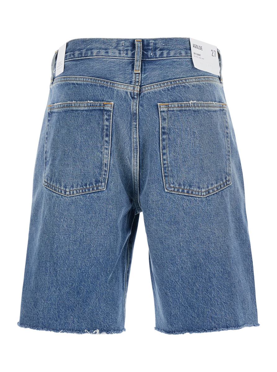 Blue Five-Pocket Shorts With Button Closure In Denim Woman