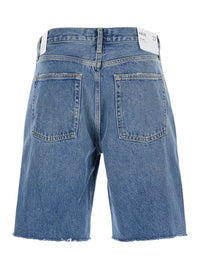 Blue Five-Pocket Shorts With Button Closure In Denim Woman