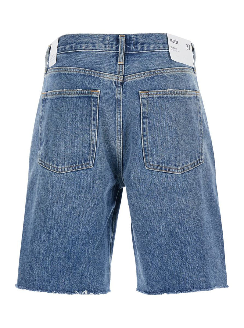 Blue Five-Pocket Shorts With Button Closure In Denim Woman