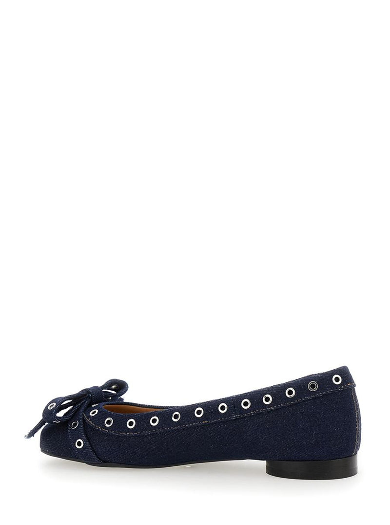 Blue Ballet Flats With Eyelet Details In Cotton Woman