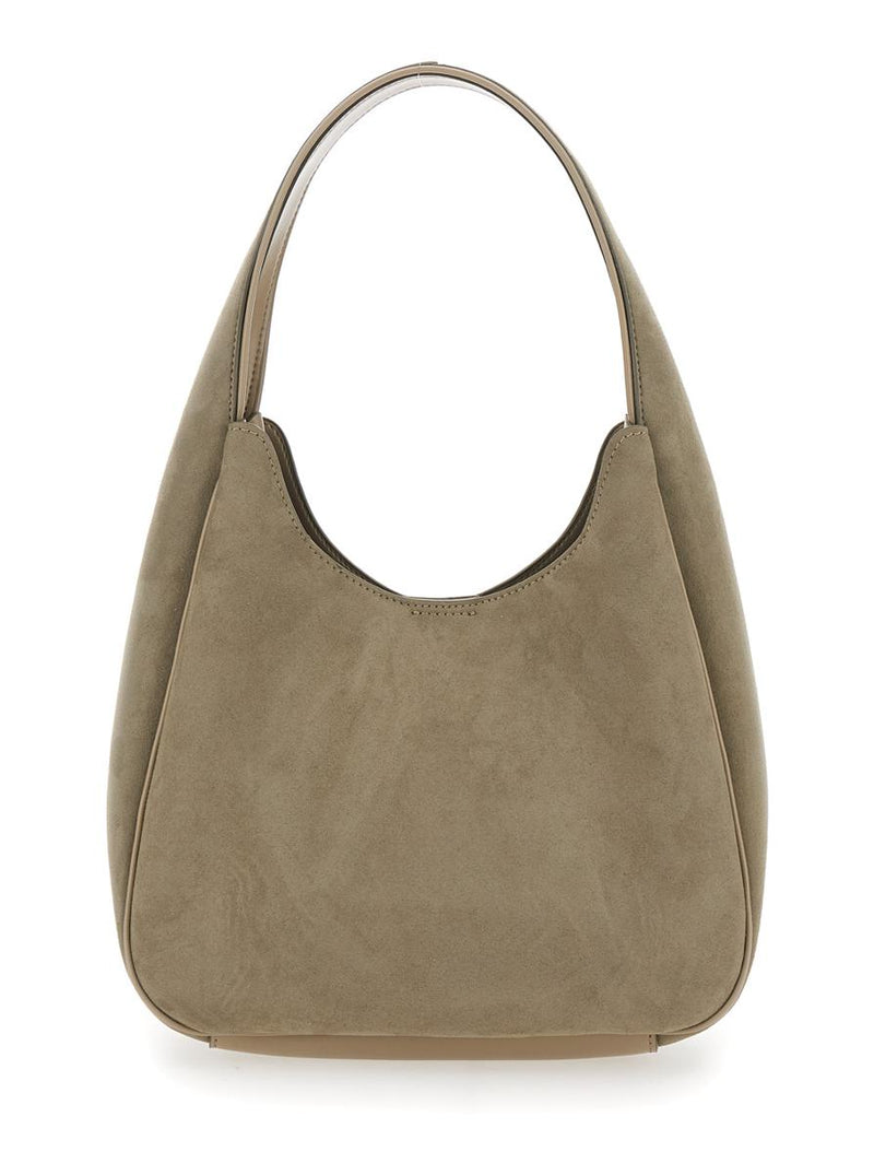 Beige Shoulder Bag With Maxi Logo Lettering On The Front In Ecosuede Woman