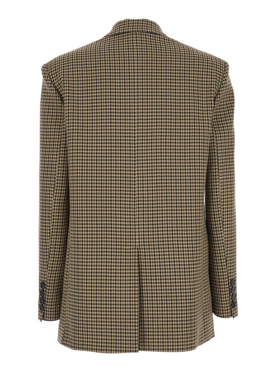 Brown Single-Breasted Jacket With All-Over Check Motif In Wool Woman