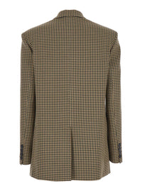 Brown Single-Breasted Jacket With All-Over Check Motif In Wool Woman
