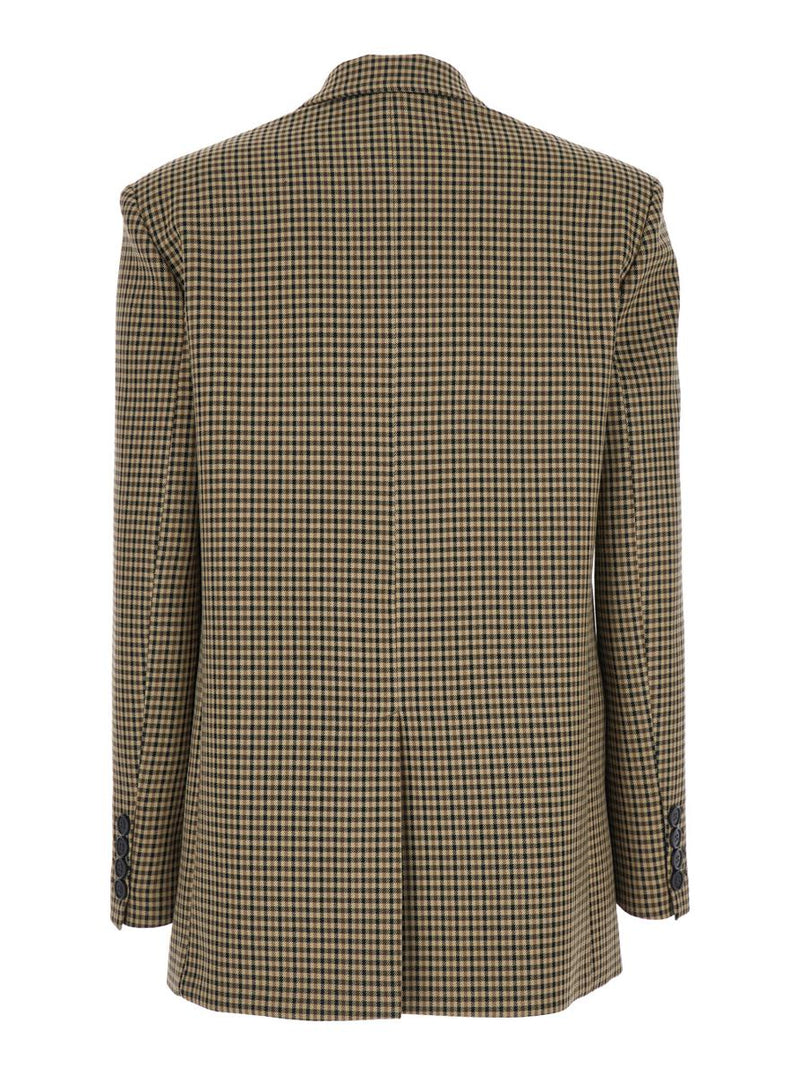 Brown Single-Breasted Jacket With All-Over Check Motif In Wool Woman