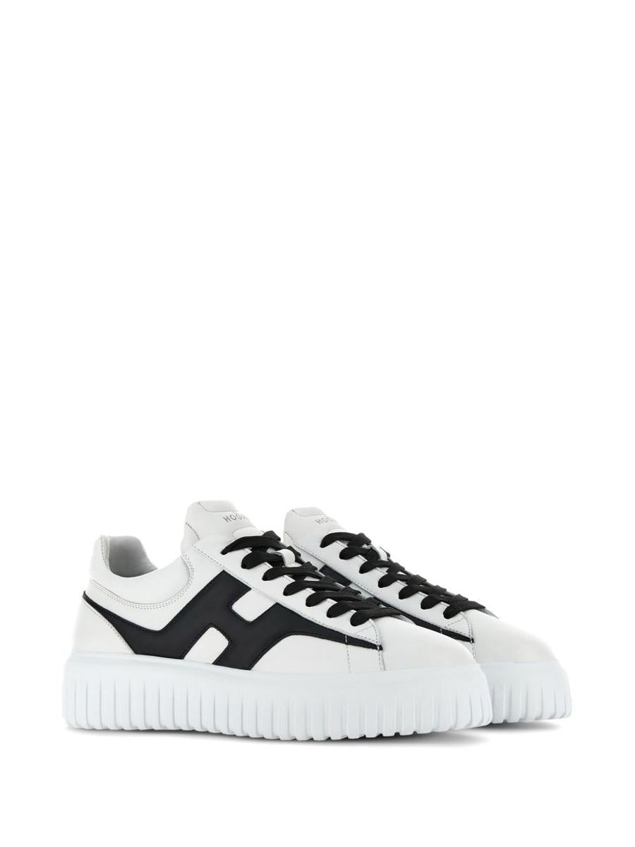 Hogan H-Stripes Sneakers In Black And White Sheepskin Leather