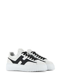 Hogan H-Stripes Sneakers In Black And White Sheepskin Leather