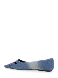 'The Kat' Blue Ballerinas With Cut-Out Detail And Bow On The Front In Cotton Woman