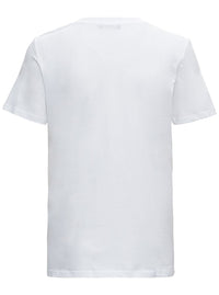 White Crewneck T-Shirt With Logo Print And Golden Buttons In Jersey Woman