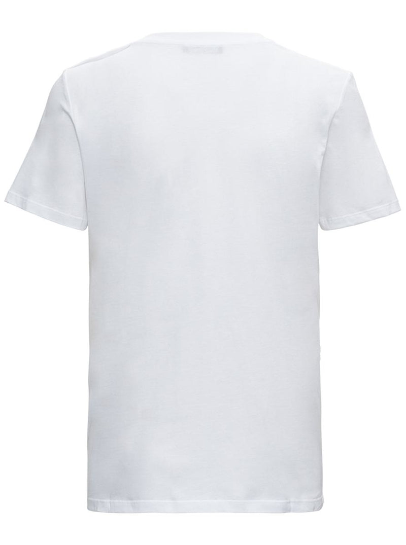 White Crewneck T-Shirt With Logo Print And Golden Buttons In Jersey Woman