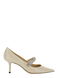 'Bing' White Pumps With Crystal Embellishments And High Cone Heel In Patent Leather Blend Woman