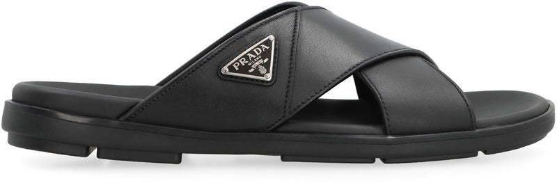 Prada Leather Slides With Logo