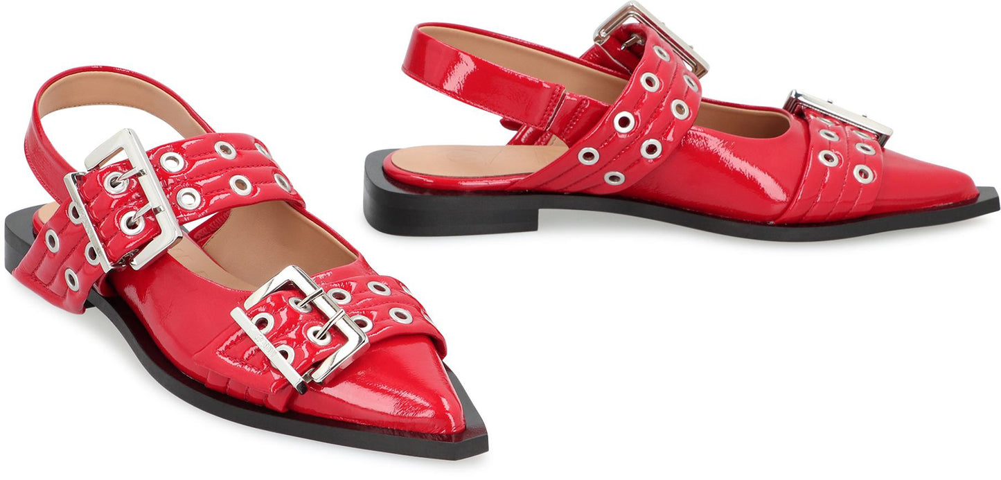 Ganni Feminine Buckle  Faux Leather Slingback Pumps