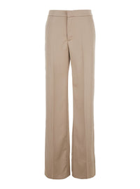 Beige Pants With Pences On The Front In Tech Fabric Woman