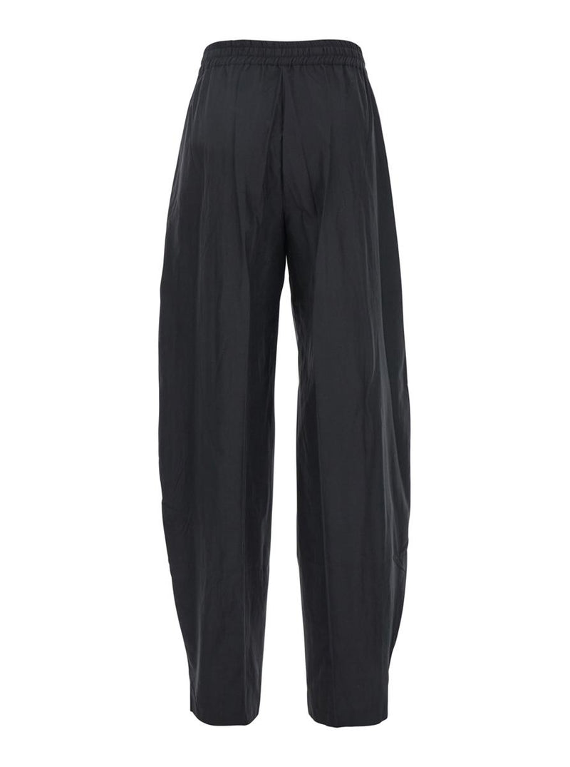 Black Pants With Cannon Pleats And Elastic Waist With Drawstring In Cotton Blend Woman