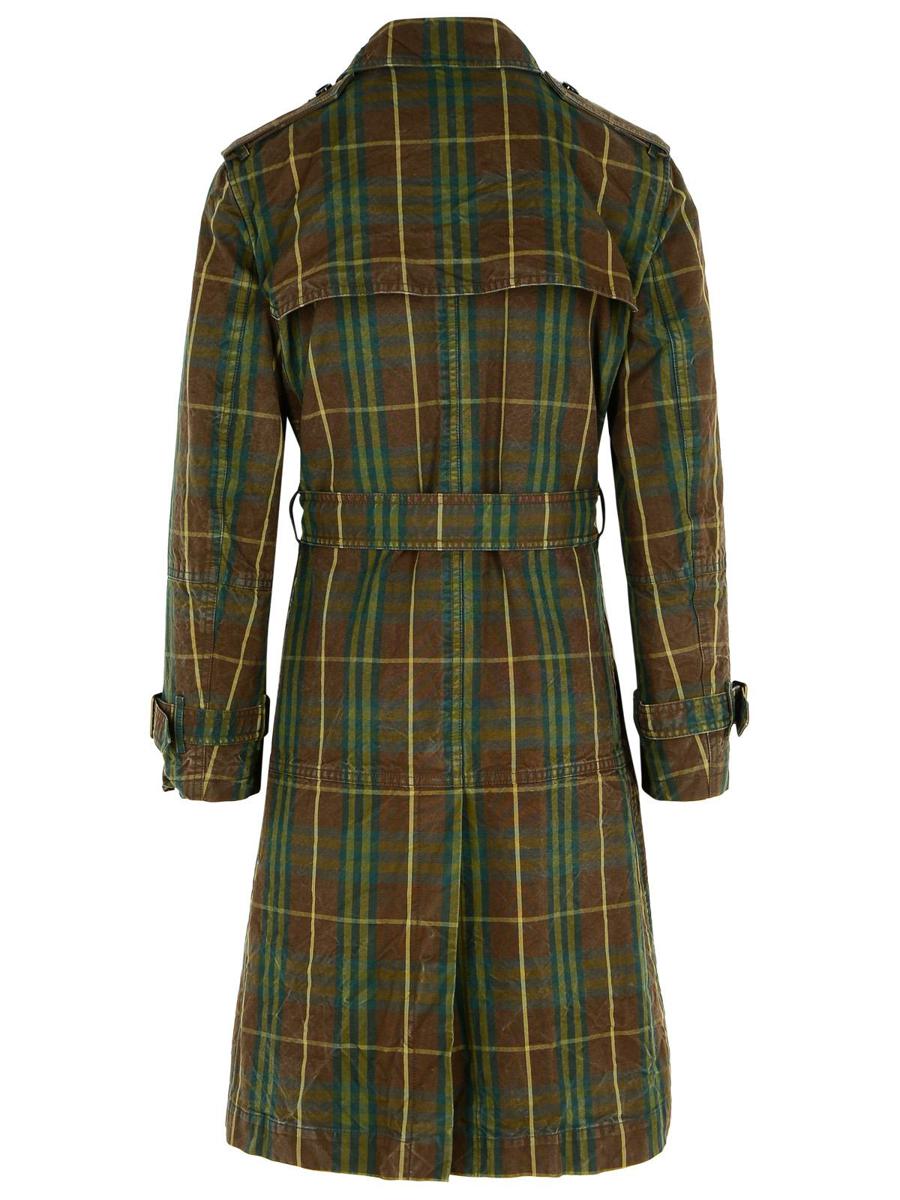 Burberry 'Check' Dark Green Cotton Trench Coat