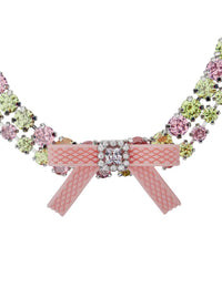 Pink Necklace With All-Over Gemstone Embellishments And Bow Detail In Silver And Gemstones Woman