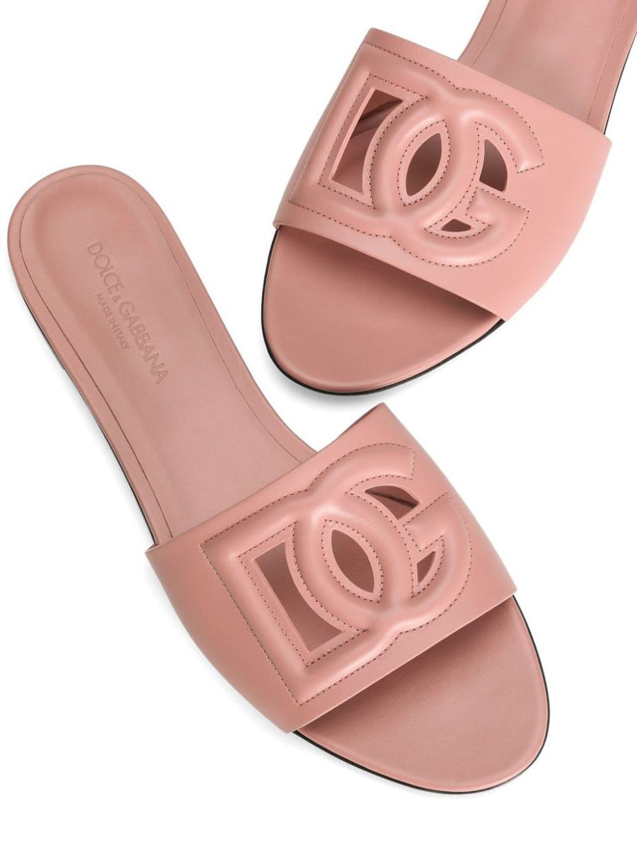 Dolce & Gabbana Dg Millennials Logo Leather Flat Slides Shoes