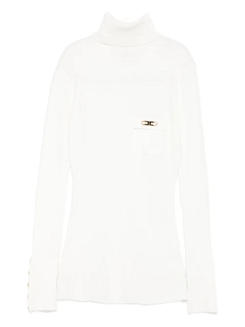 Elisabetta Franchi Ribbed Knit Turtleneck Top With Breast Pocket Clothing