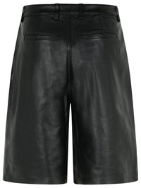 Michael Kors Black Pleated Leather Bermuda Shorts