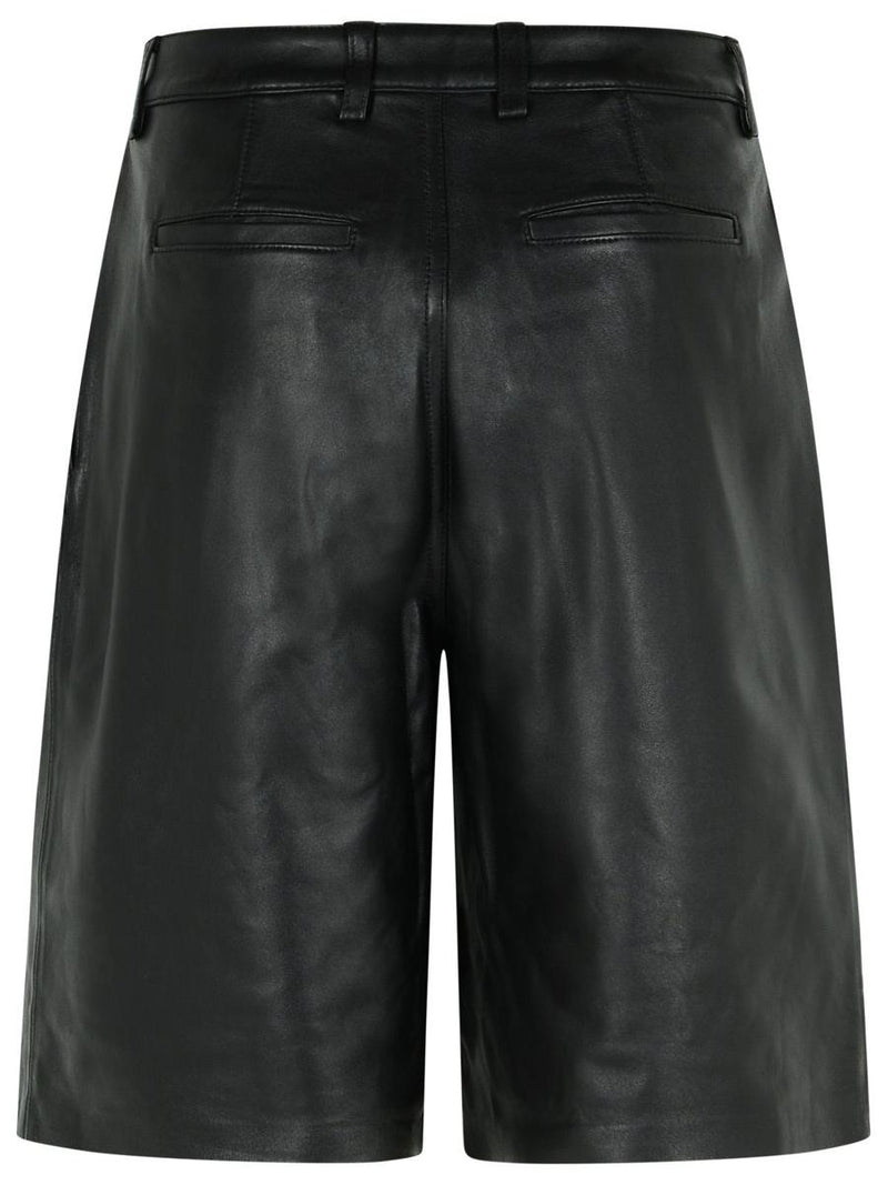 Michael Kors Black Pleated Leather Bermuda Shorts
